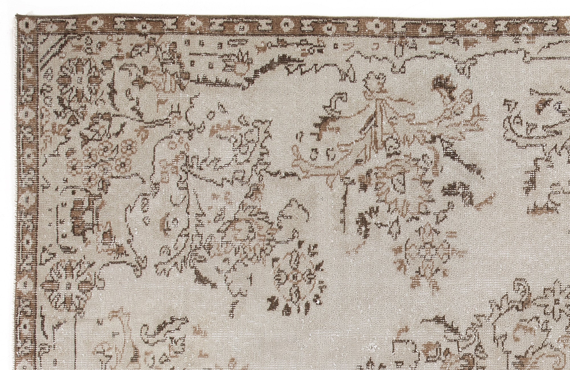 Atina 5685 Beige Vintage Wool Handmade Area Rug 5'11" x 9'2"