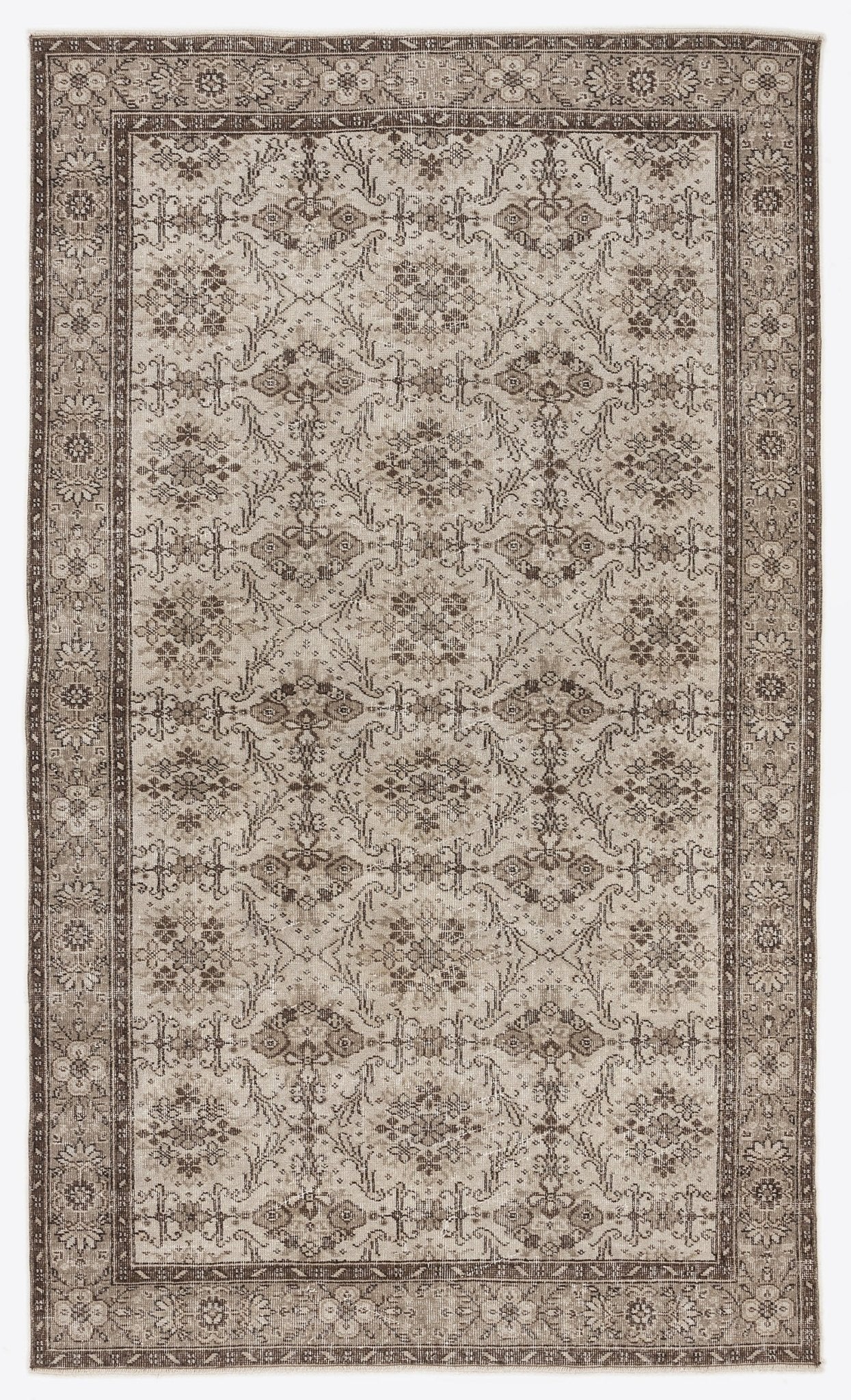 Atina 7075 Beige Vintage Wool Handmade Area Rug 5'7" x 9'6"