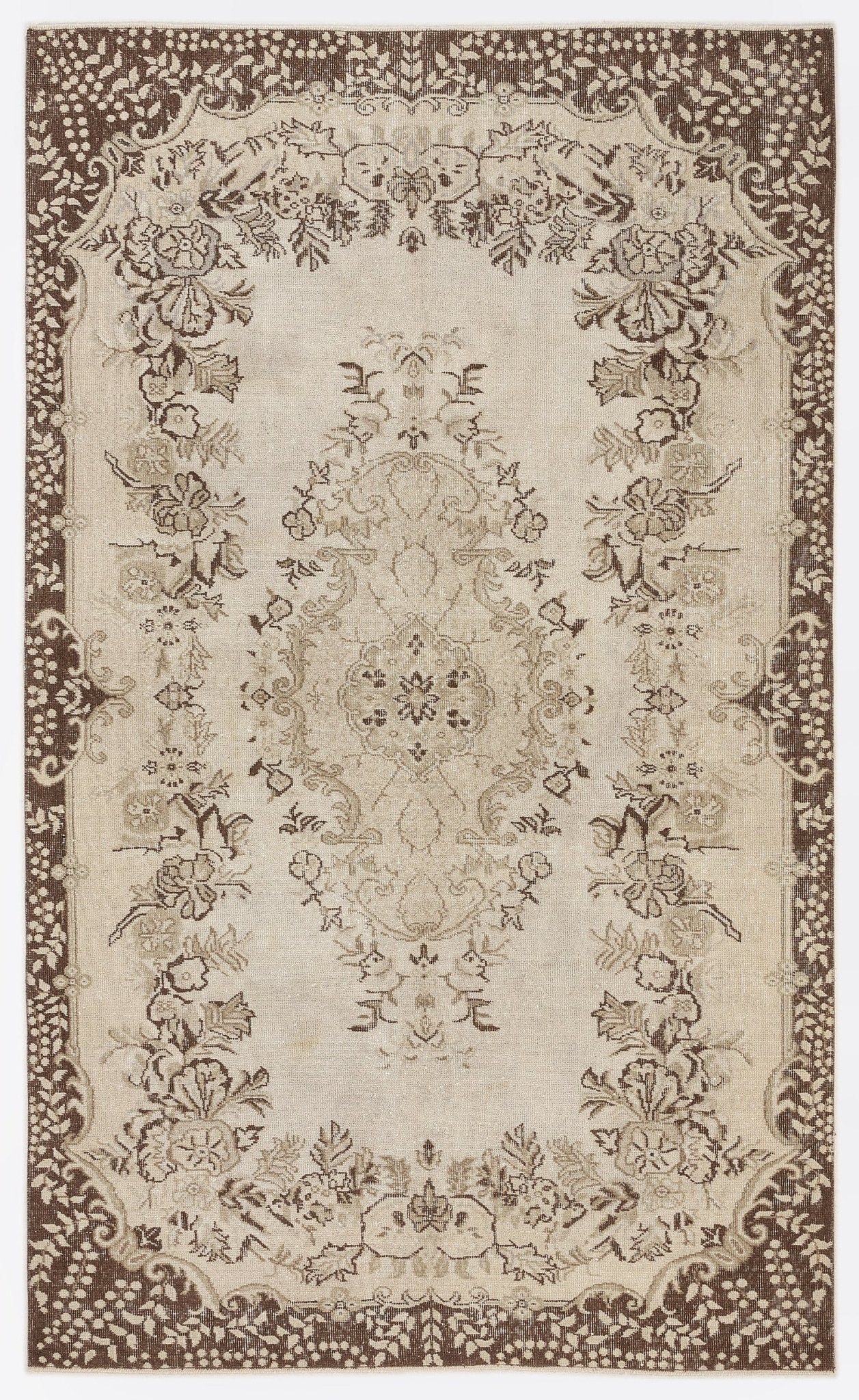 Atina 7191 Beige Vintage Wool Handmade Area Rug 5'7" x 9'3"