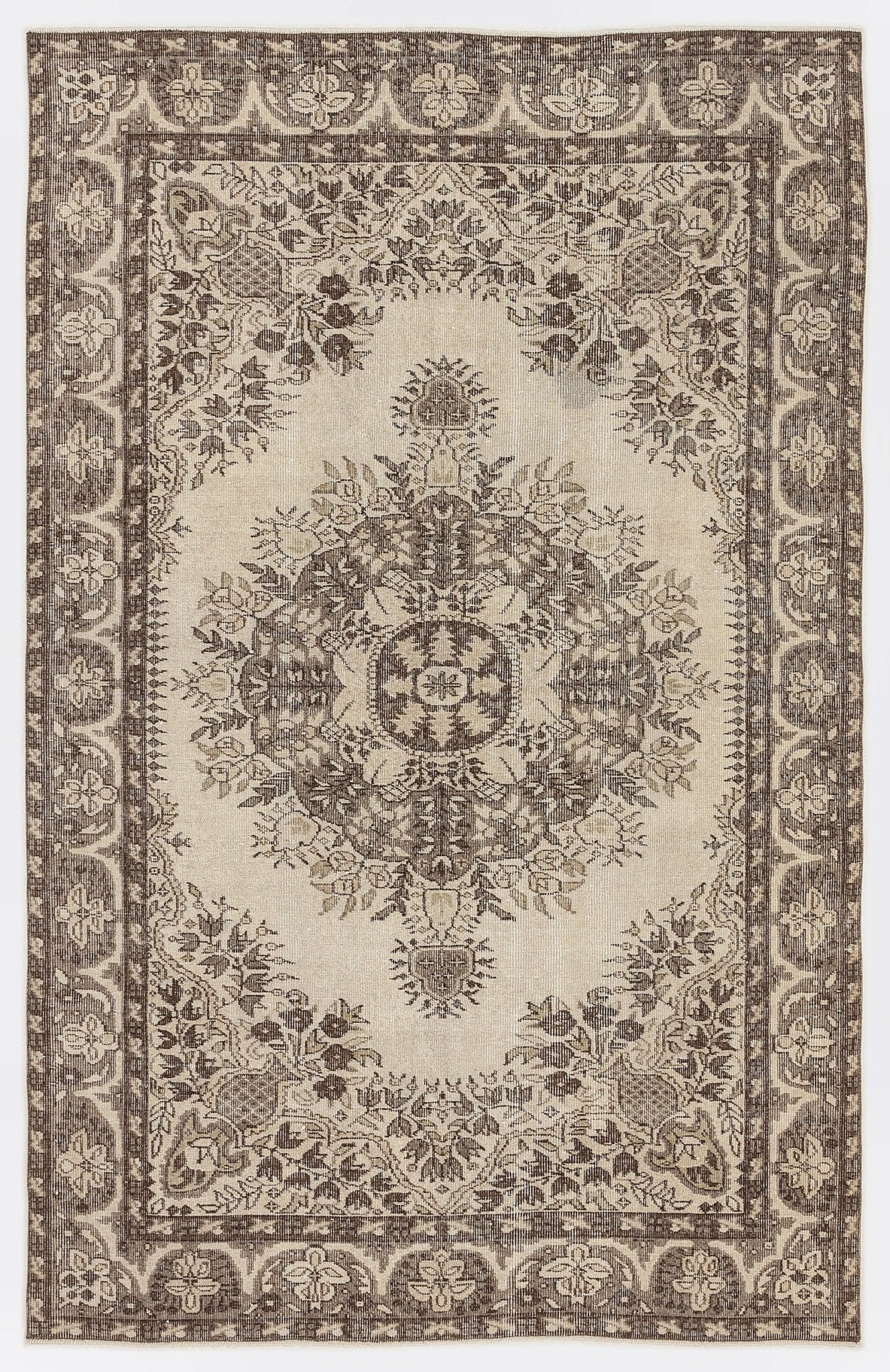 Atina 7199 Beige Vintage Wool Handmade Area Rug 5'6" x 8'7"