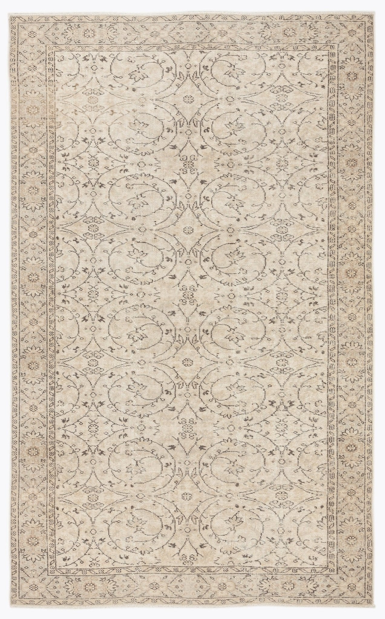 Atina 7363 Beige Vintage Wool Handmade Area Rug 5'7" x 9'1"
