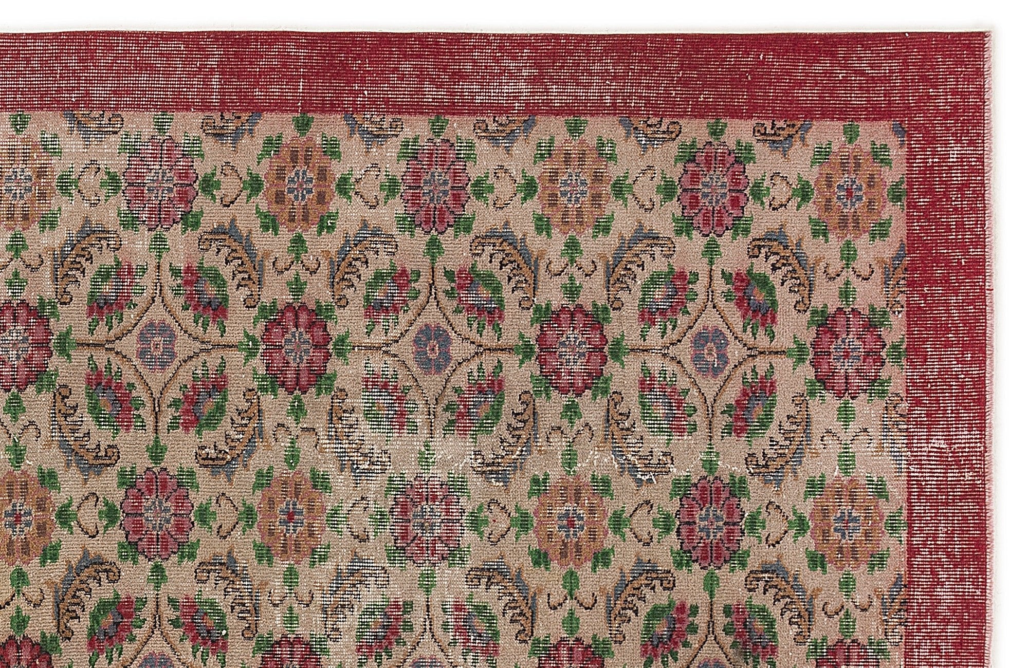 Atina 7602 Beige Vintage Wool Handmade Area Rug 6'2" x 9'3"