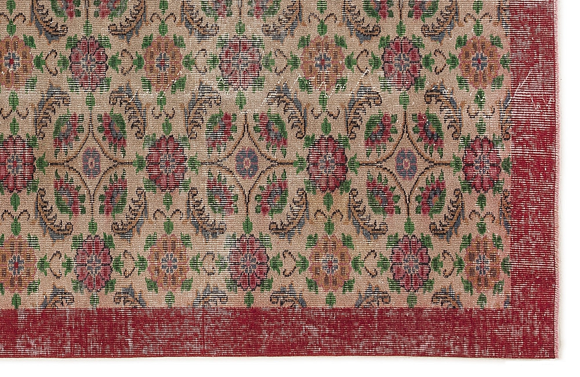 Atina 7602 Beige Vintage Wool Handmade Area Rug 6'2" x 9'3"
