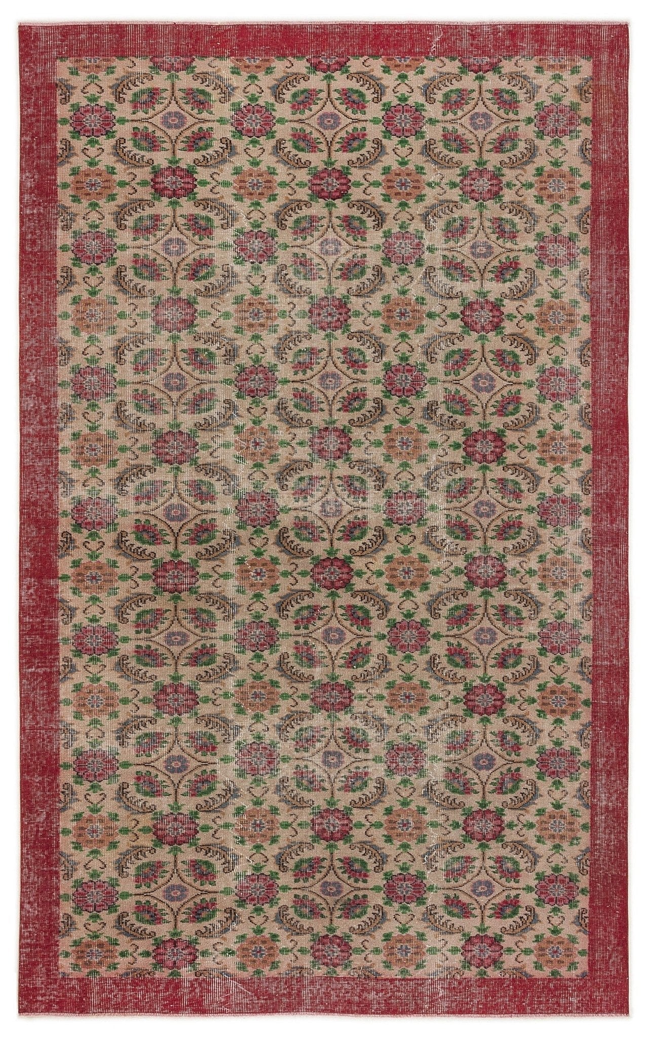 Atina 7602 Beige Vintage Wool Handmade Area Rug 6'2" x 9'3"