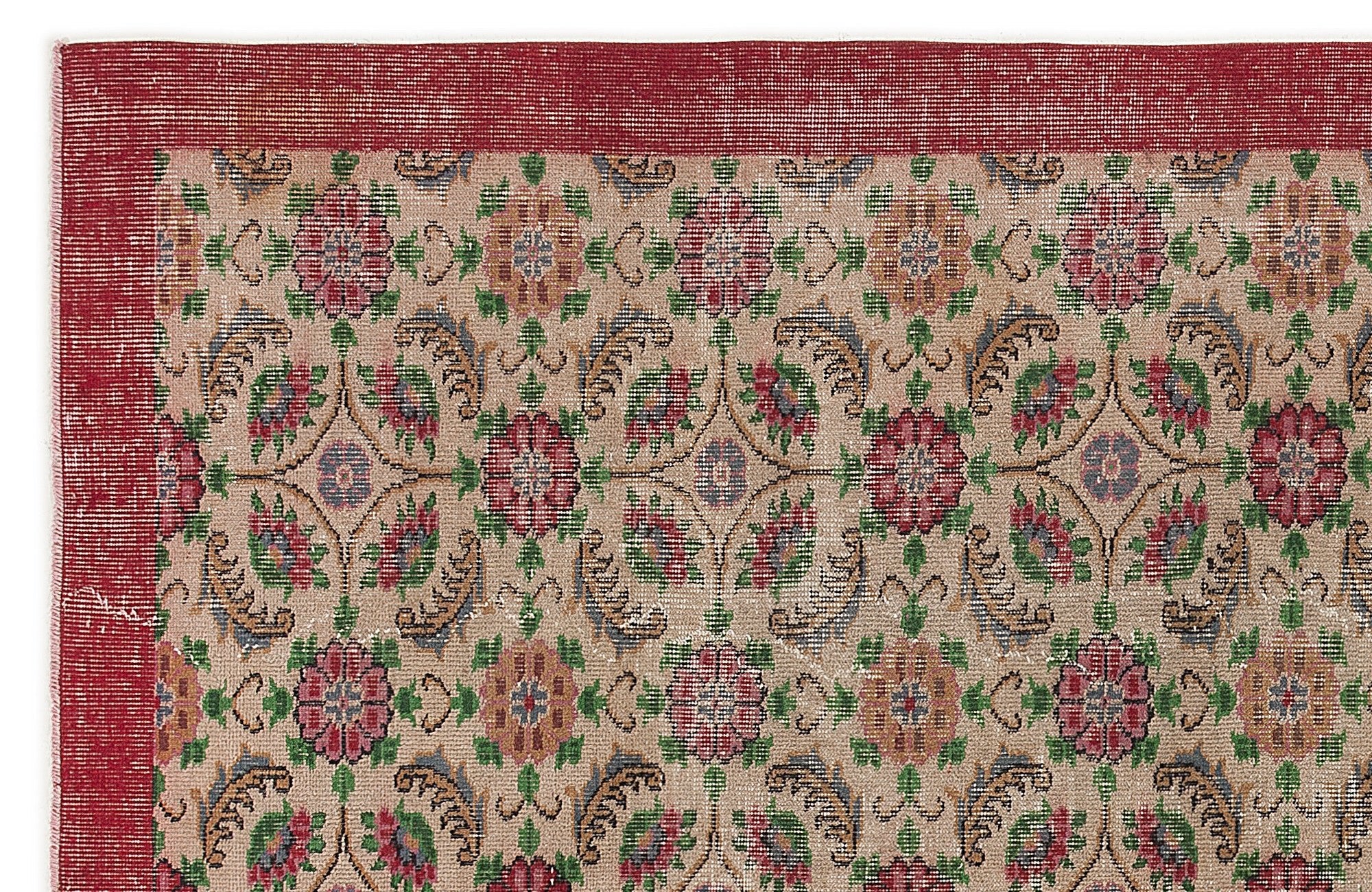 Atina 7602 Beige Vintage Wool Handmade Area Rug 6'2" x 9'3"