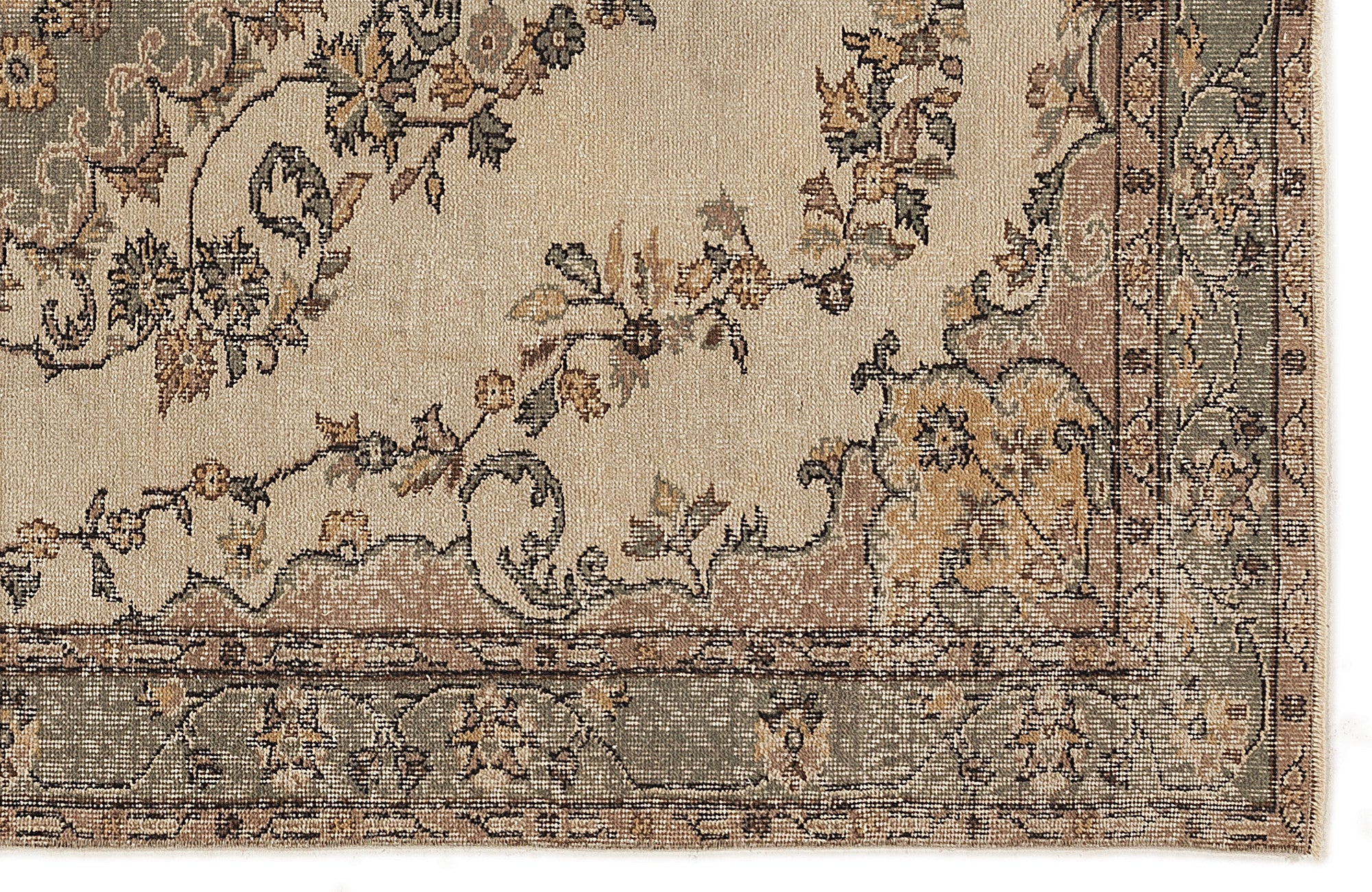 Atina 7690 Beige Vintage Wool Handmade Area Rug 5'7" x 8'11"