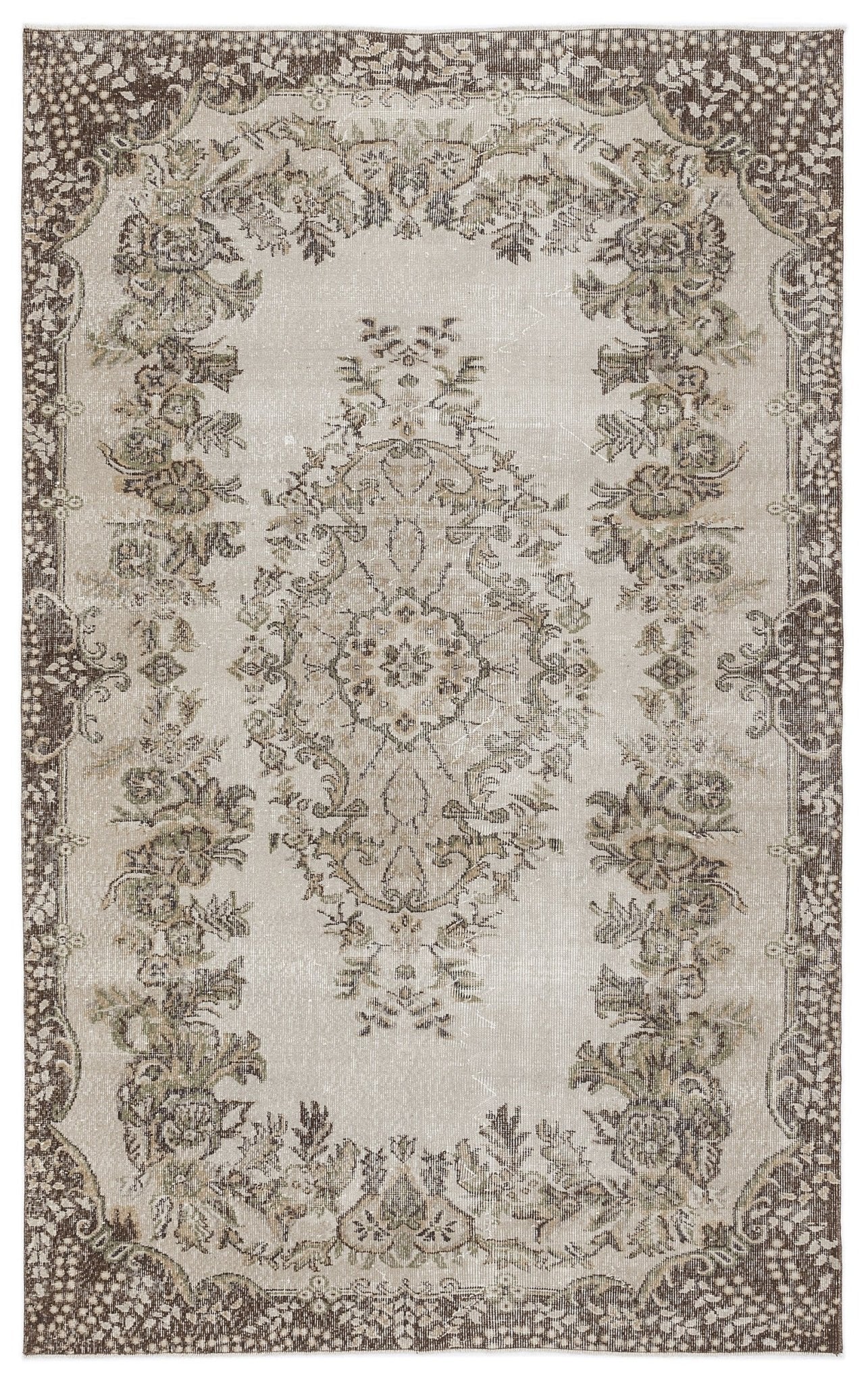Atina 8184 Beige Vintage Wool Handmade Area Rug 5'8" x 9'3"