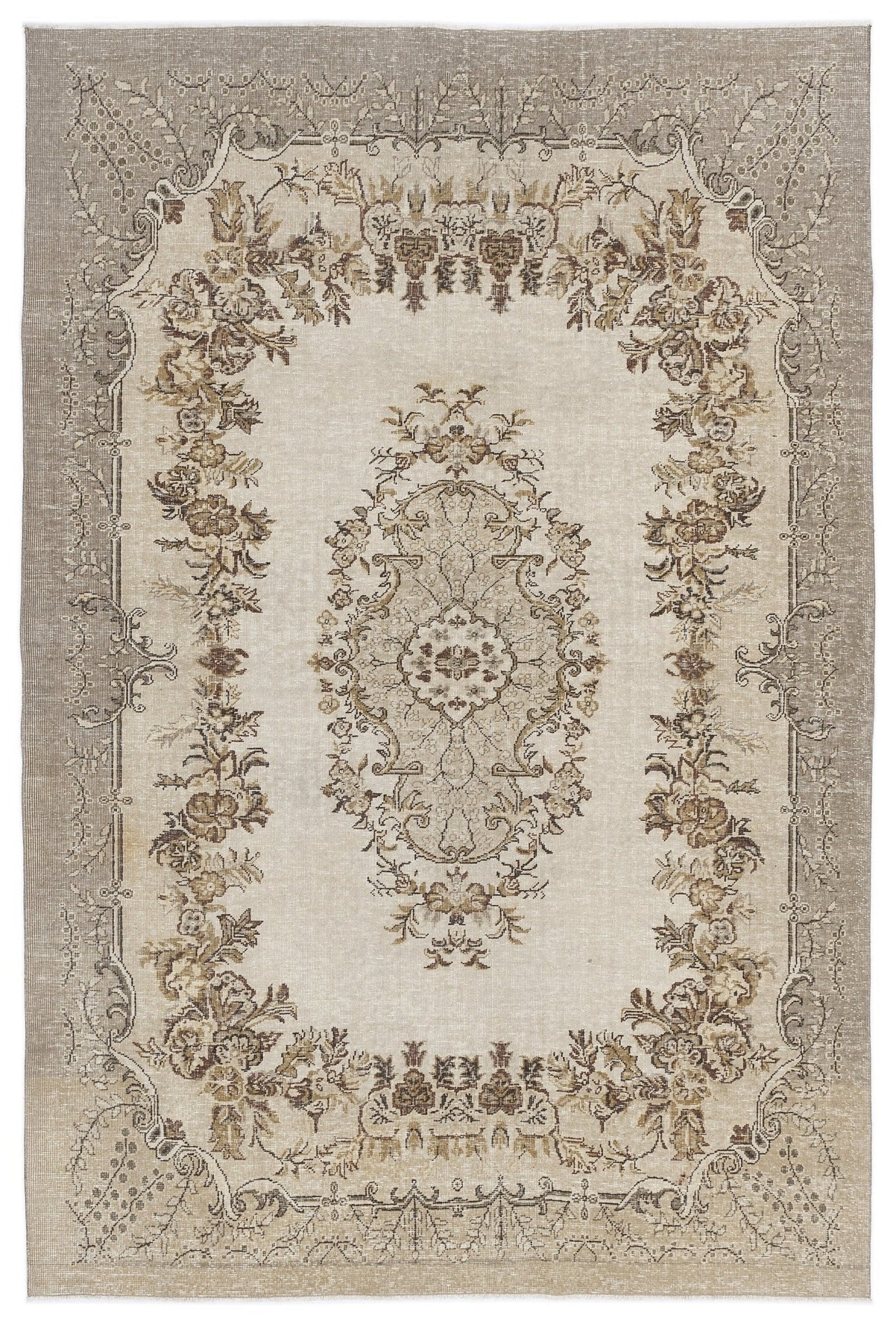 Atina 8291 Beige Vintage Wool Handmade Area Rug 6'4" x 9'6"