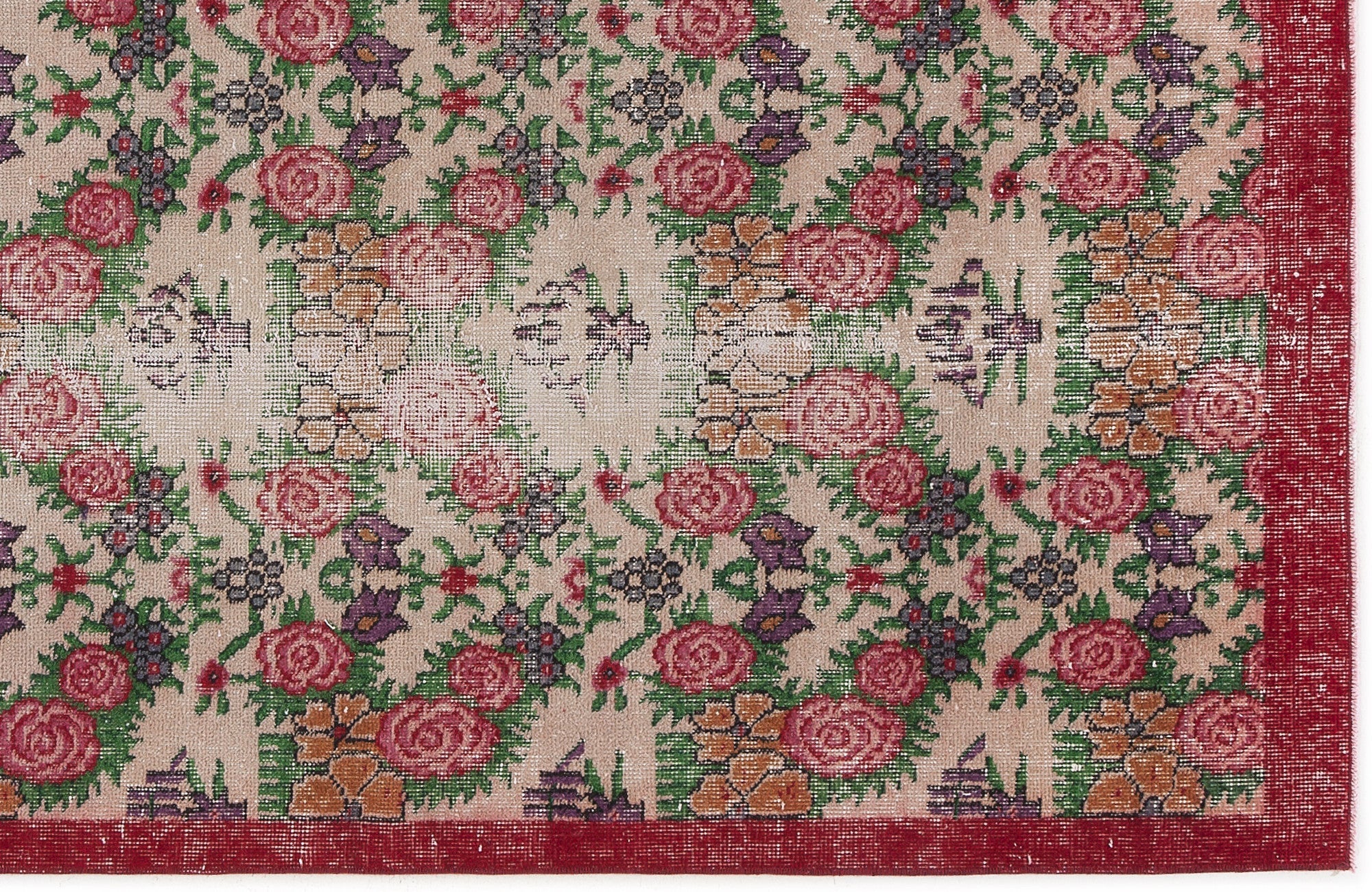 Atina Beige Vintage Wool Handmade Area Rug 3'7" x 6'8"