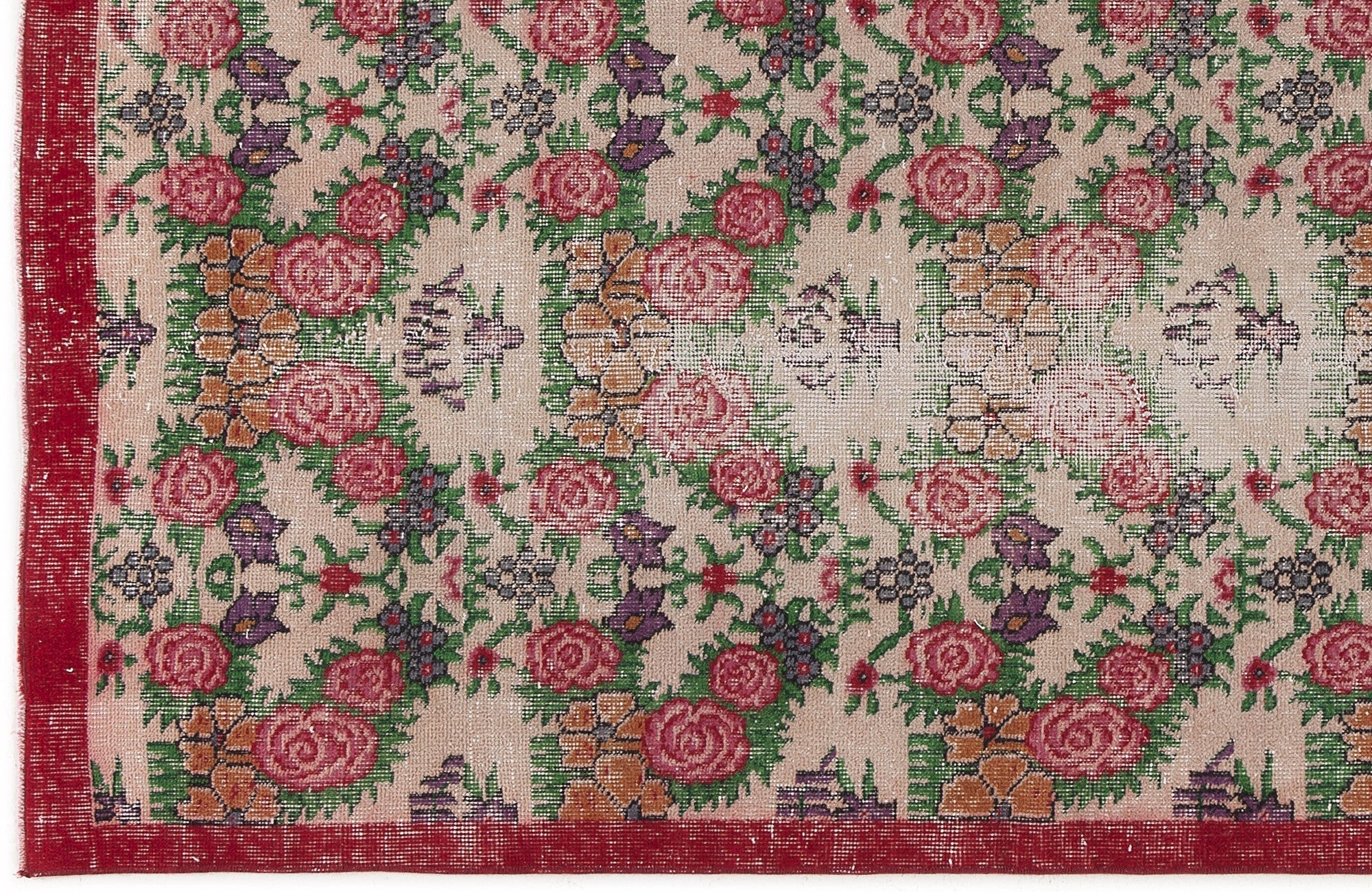 Atina Beige Vintage Wool Handmade Area Rug 3'7" x 6'8"