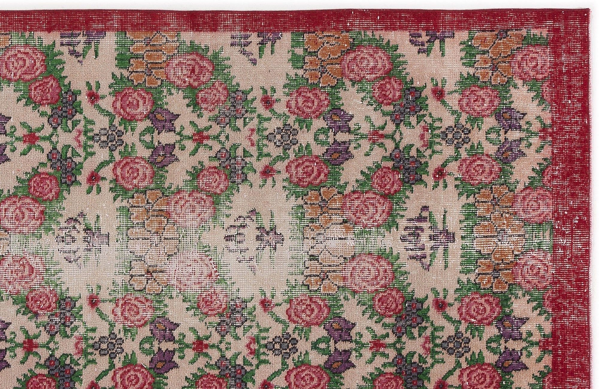 Atina Beige Vintage Wool Handmade Area Rug 3'7" x 6'8"