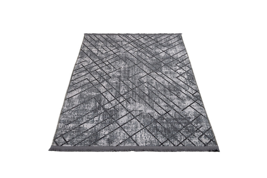 Grey Geometric Area Rug – Cotton Chenille Digital Print Carpet by Pia Monte