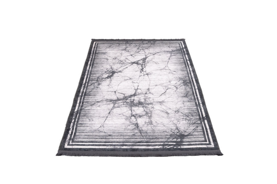 Grey Marble Area Rug - Cotton Chenille Digital Print Carpet With Non Slip Backing