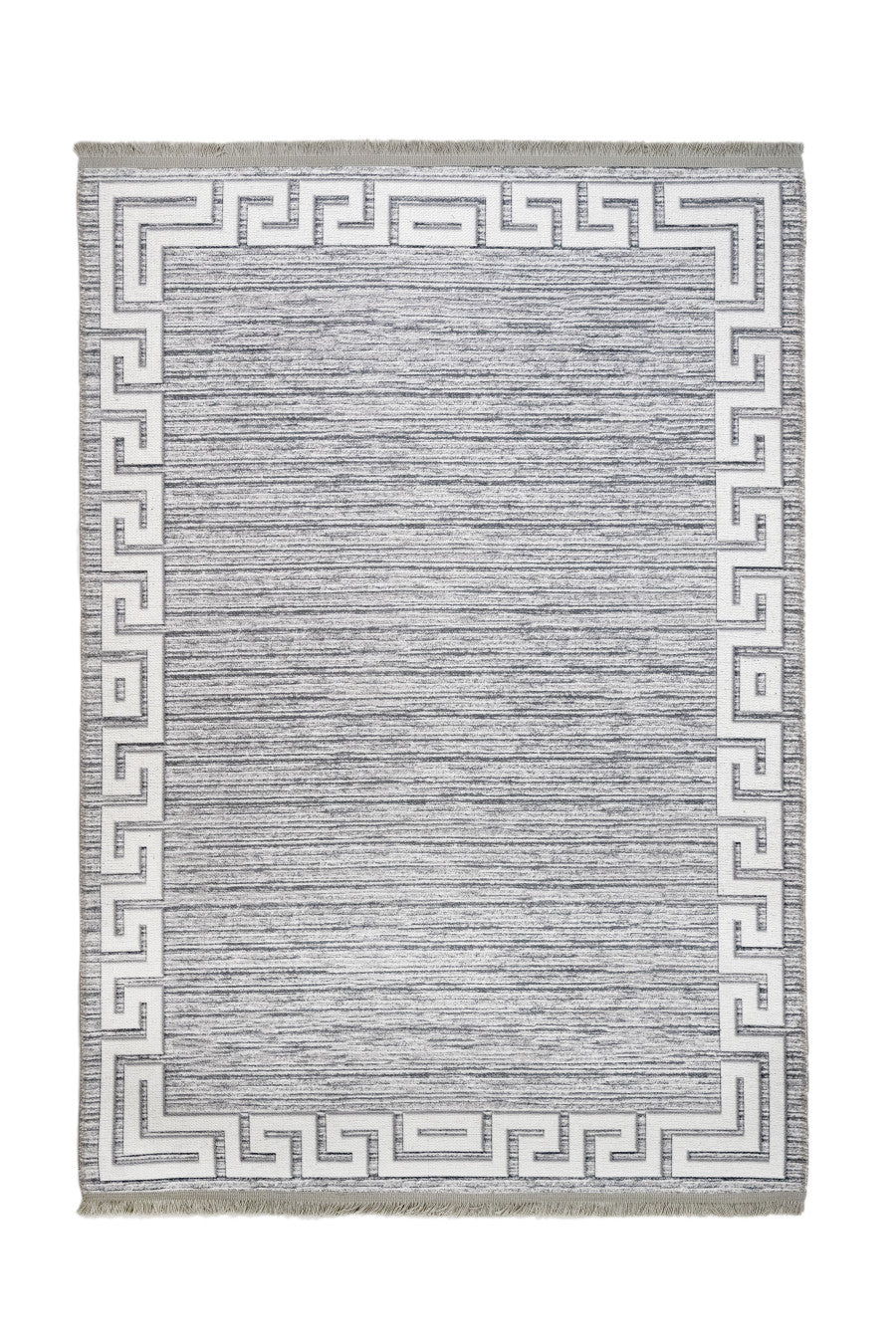 Grey Digital Print Rug - Washable Cotton Chenille Area Rug With Frame Design