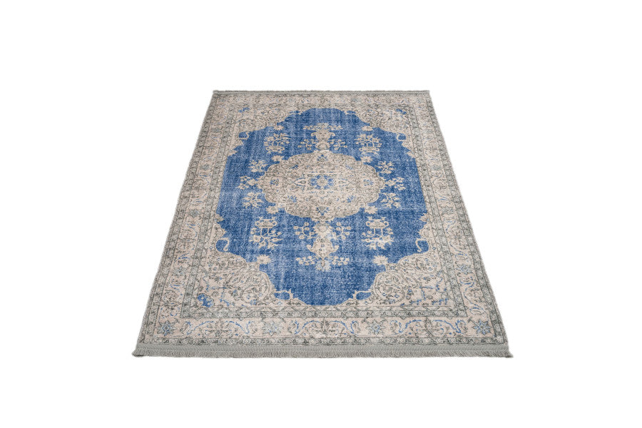 Classic Blue Area Rug - Cotton Chenille Digital Print Carpet for Living Room Decor