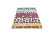 Blue Geometric Area Rug – Cotton Chenille Digital Print Carpet for Modern Living Room