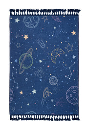 Kids Cotton Rug - Navy Blue Figured Chenille Digital Print Carpet by Pia Monte