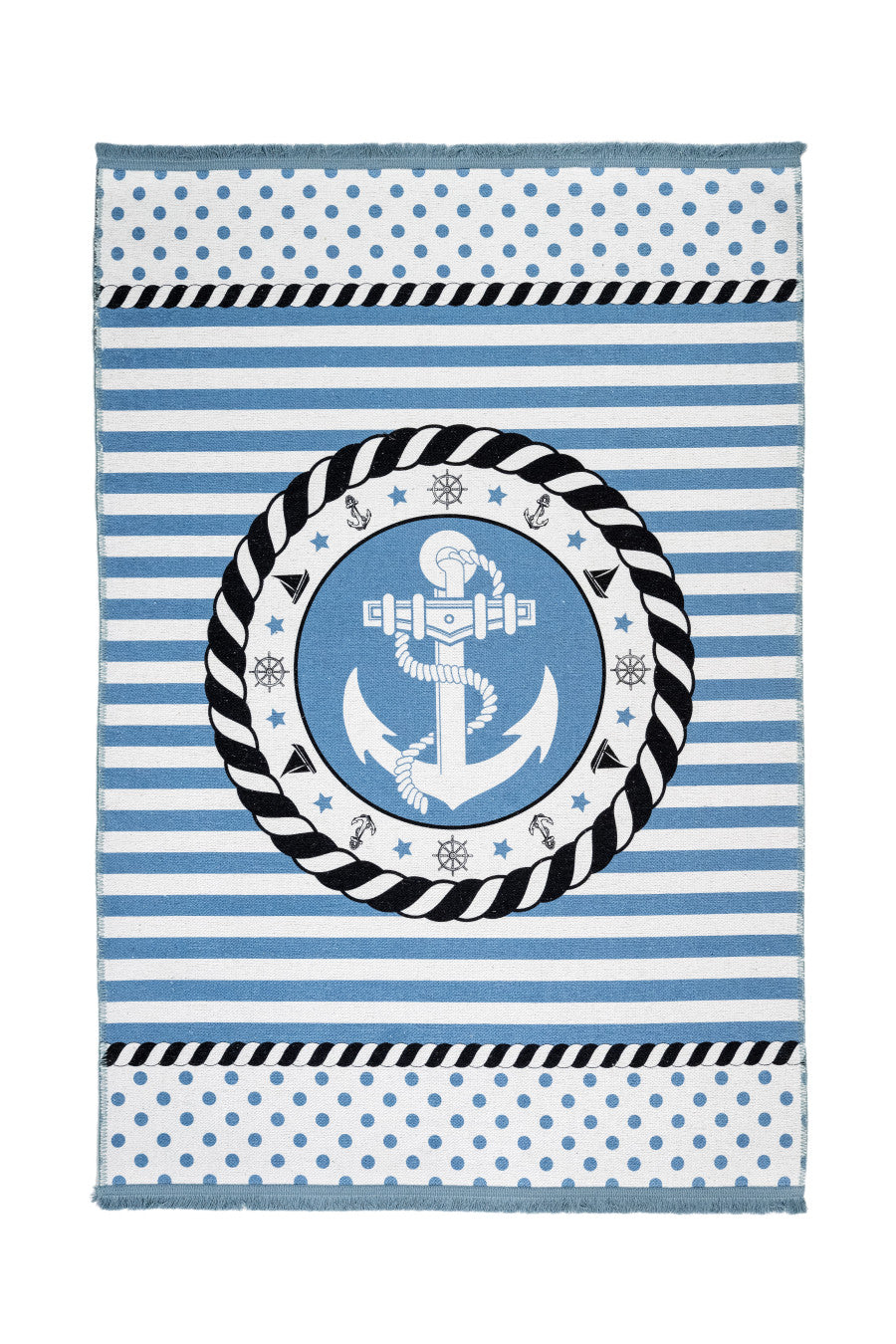 Kids Cotton Rug – Blue Digital Print Chenille Carpet for Children's Room Decor