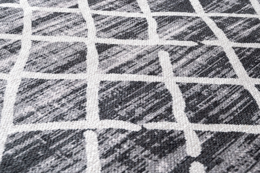 Black Geometric Area Rug | Cotton Chenille Rug with Non Slip Backing for Living Room