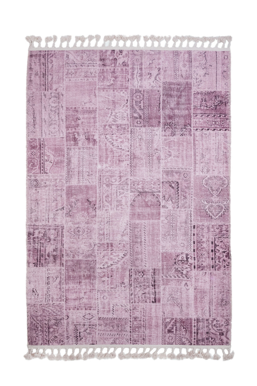 Pink Patchwork Area Rug - Cotton Chenille Digital Print Carpet for Living Room
