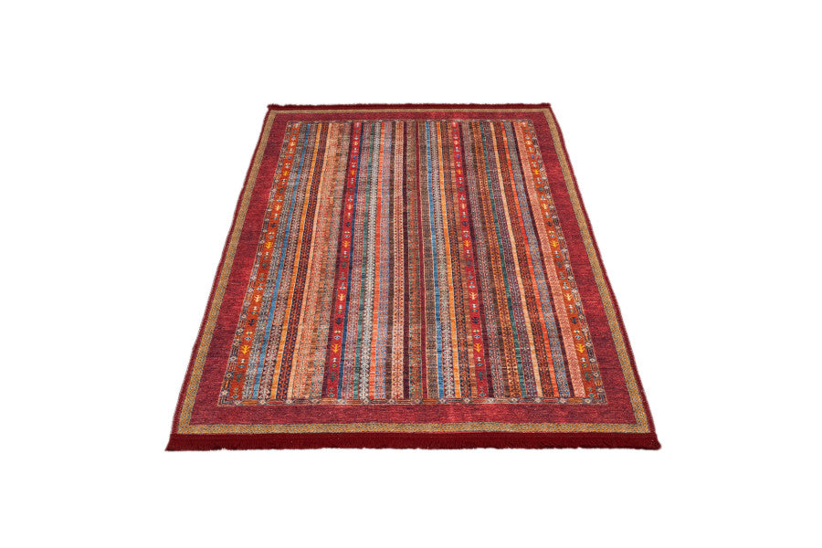 Red Striped Area Rug – Cotton Chenille Digital Print Carpet by Pia Monte
