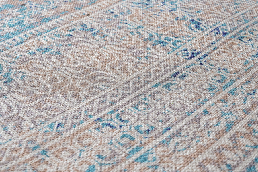 Blue Geometric Area Rug - Cotton Chenille Digital Print Carpet by Pia Monte