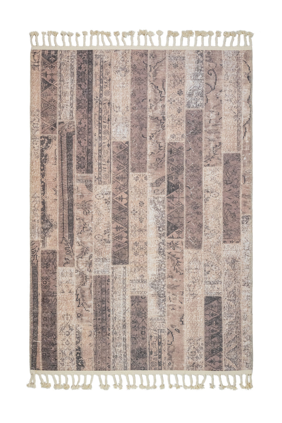 Geometric Area Rug - Beige Cotton Chenille Digital Print Carpet for Living Room