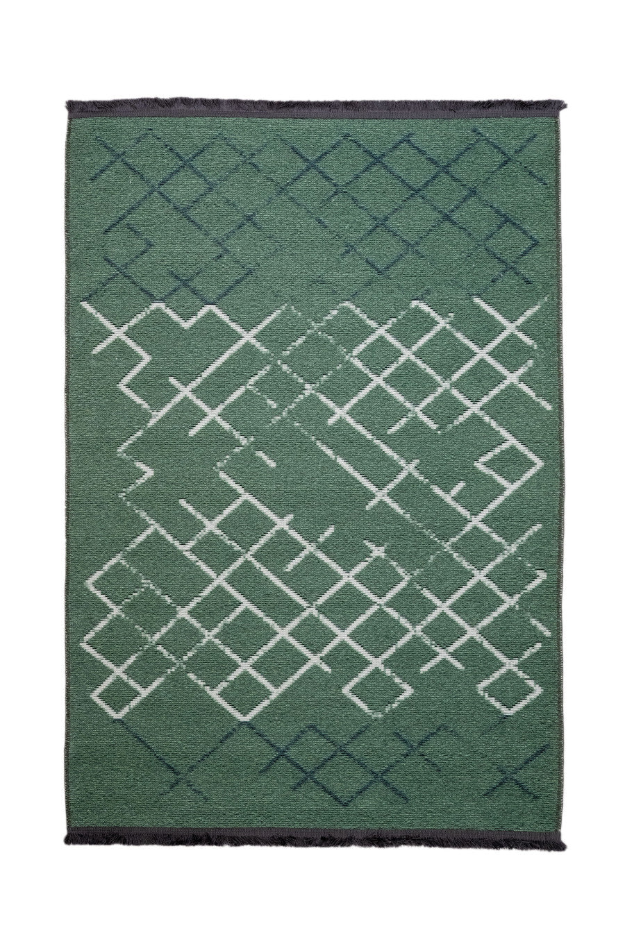 Green Geometric Area Rug - Cotton Chenille Digital Print Carpet for Living Room