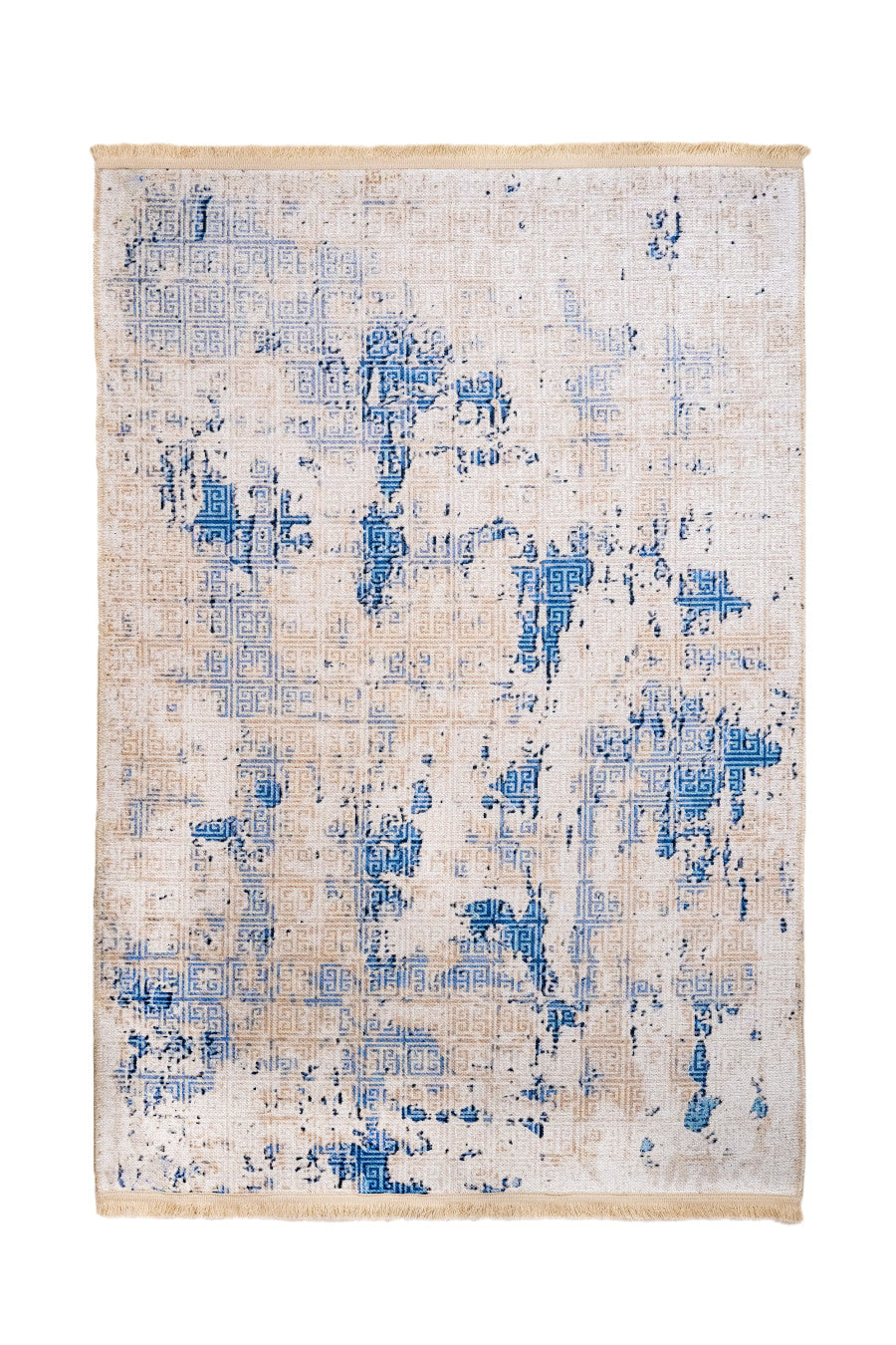 Modern Cotton Area Rug – Blue Digital Print Chenille Carpet for Living Room