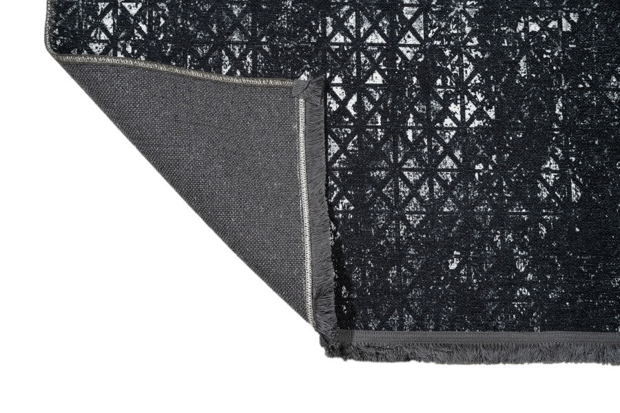 Black Geometric Area Rug - Cotton Chenille Digital Print Carpet for Living Room