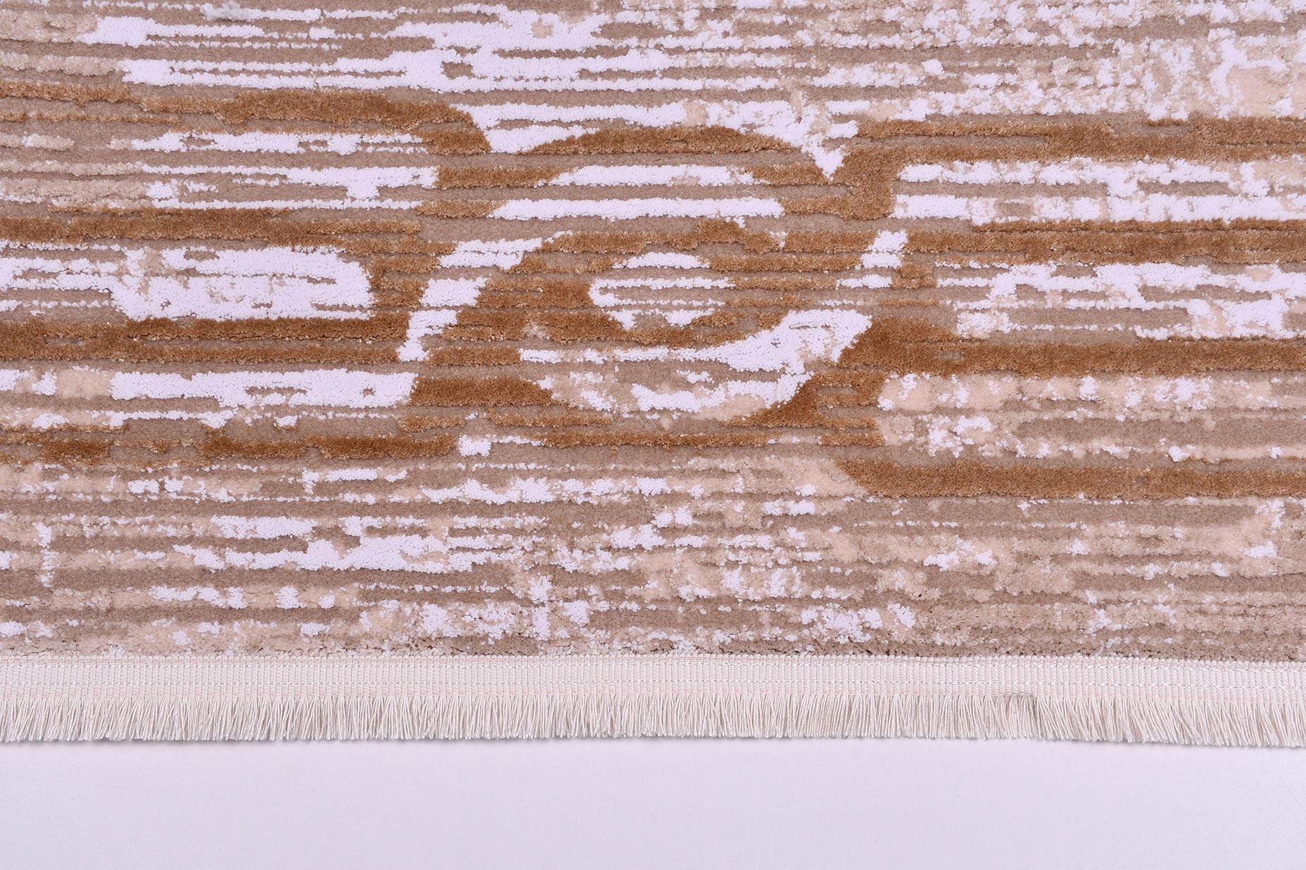 Machine Made Area Rug - Olive Cream Rug With 10 mm Pile Height & Overlocked Edge