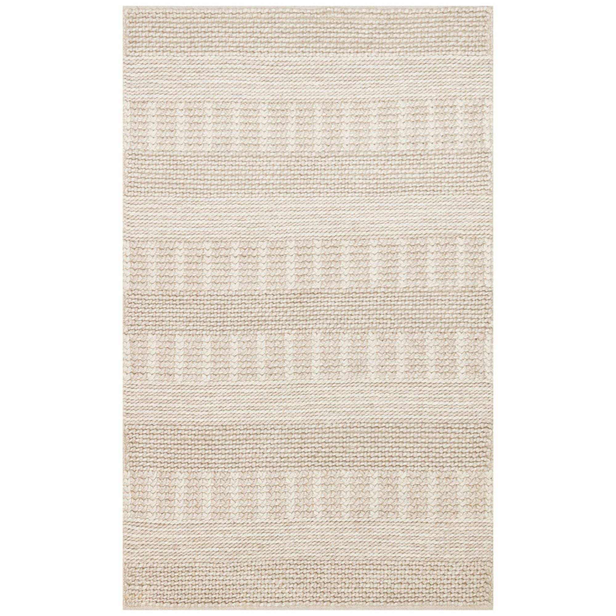 Hand-Knitted Rug – Beige Striped Natural Fiber Rug With Soft Texture
