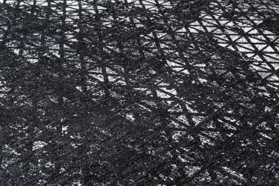 Black Geometric Area Rug - Cotton Chenille Digital Print Carpet for Living Room