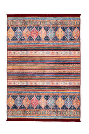 Burgundy Striped Area Rug - Cotton Chenille Digital Print Carpet for Living Room