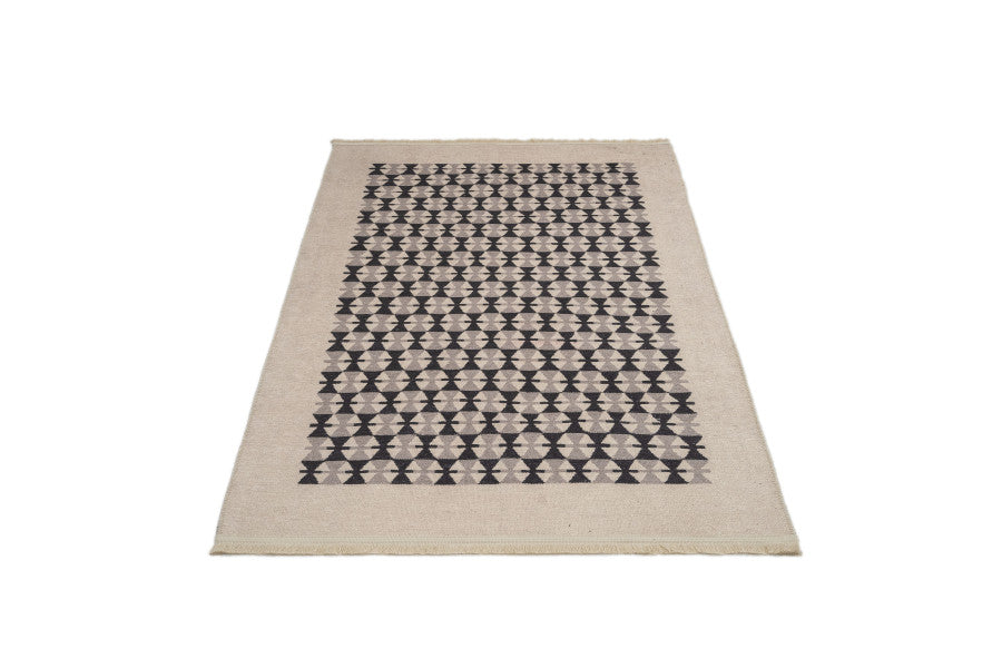 Black Geometric Area Rug – Cotton Chenille Digital Print Carpet for Living Room