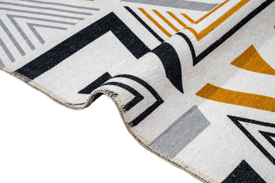 Yellow Zigzag Area Rug - Cotton Chenille Digital Print Washable Floor Rug