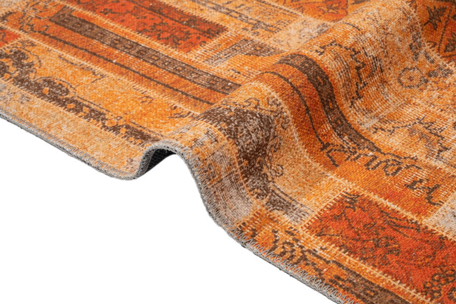Orange Patchwork Area Rug - Cotton Chenille Digital Print Carpet for Living Room