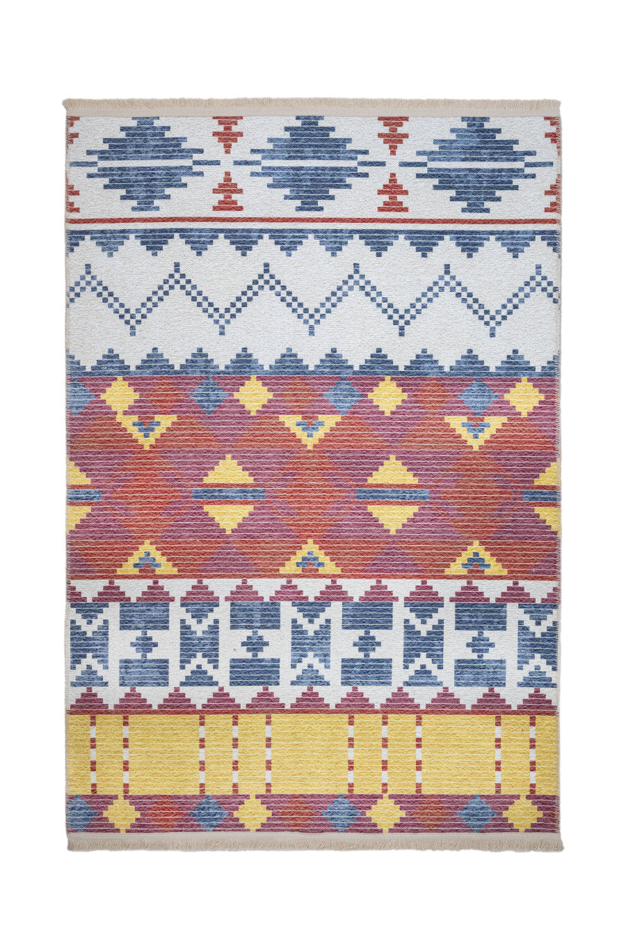 Blue Geometric Area Rug – Cotton Chenille Digital Print Carpet for Modern Living Room