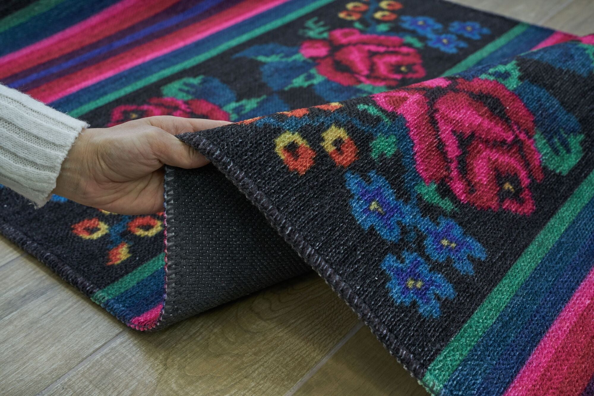 Machine Made Area Rug – Multicolor Floral Cotton Yarn Carpet for Living Room