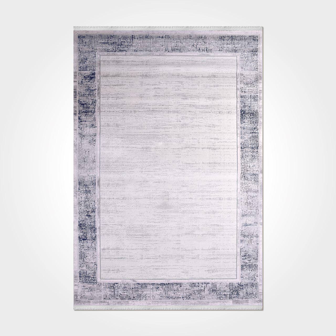 Grey Cotton Area Rug - Machine Made Flatweave Rug With Grey Frame Design