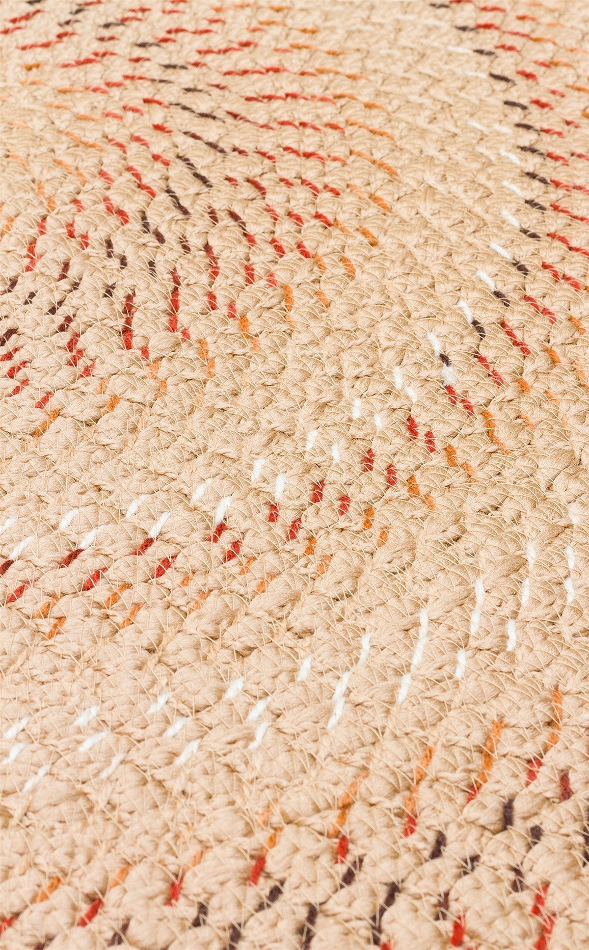 Round Jute Rug – Beige Striped Cotton Carpet | Soft Texture, Dust Free Floor Mat