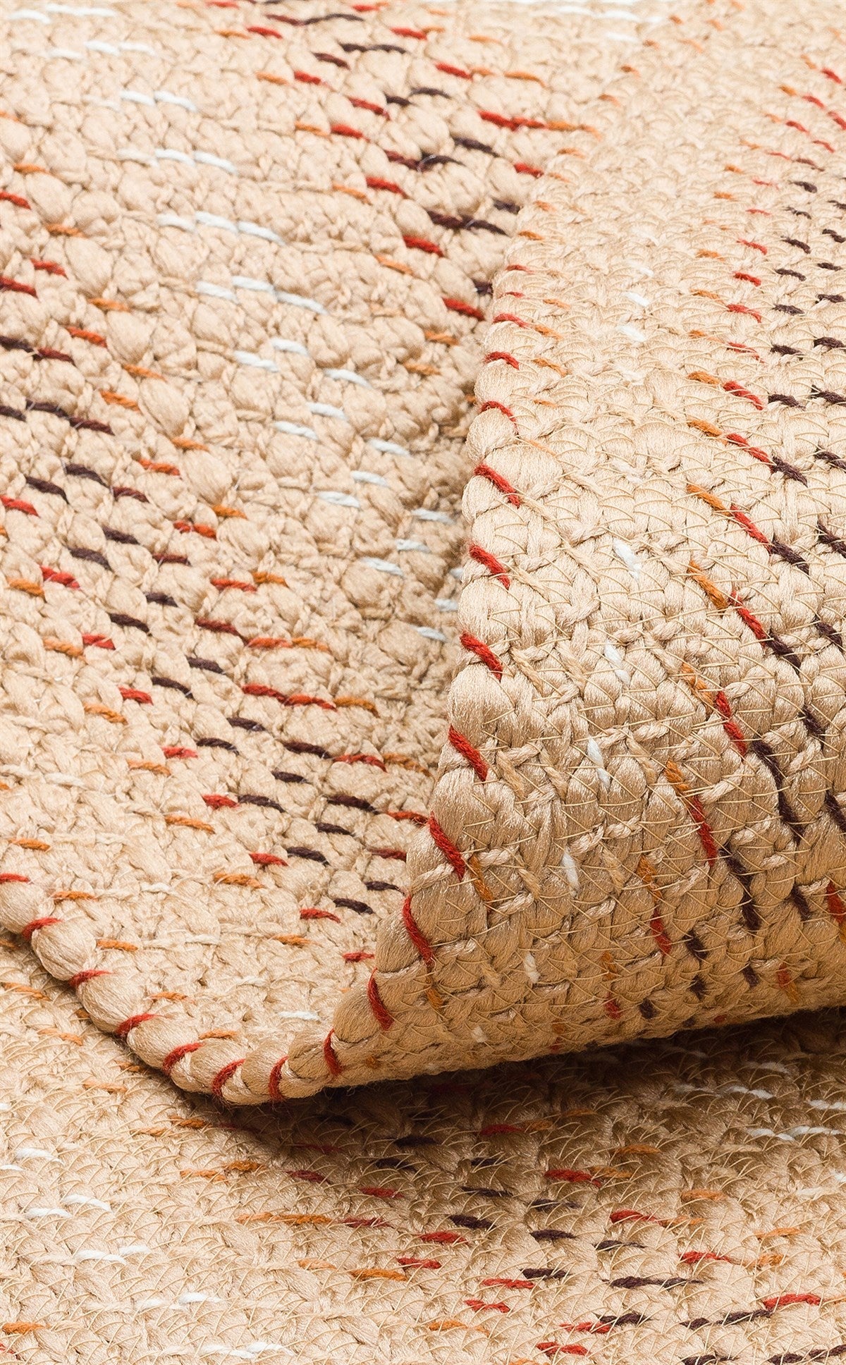 Round Jute Rug – Beige Striped Cotton Carpet | Soft Texture, Dust Free Floor Mat