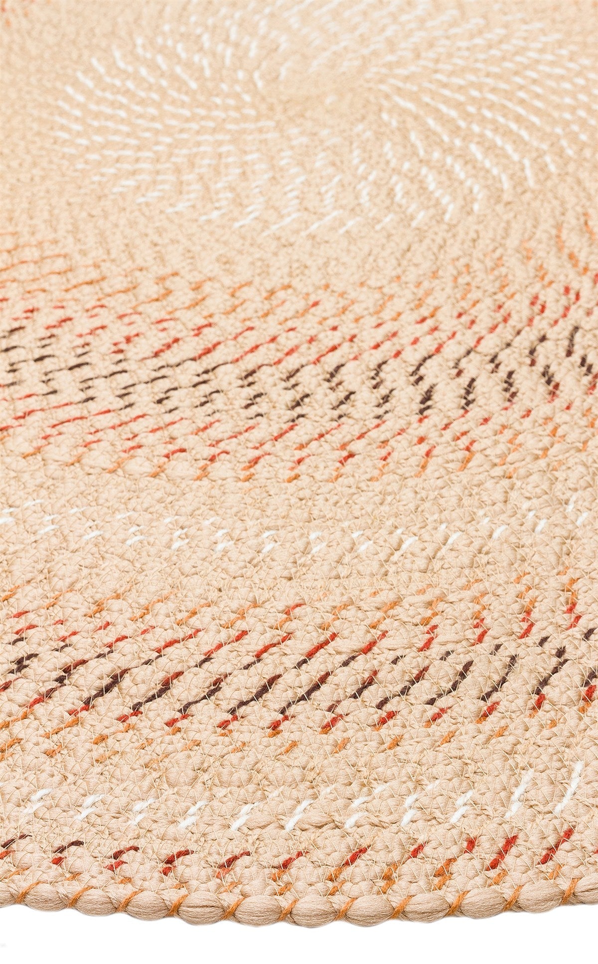 Round Jute Rug - Beige Striped Pattern Knit Carpet | Soft Texture, Dust Free