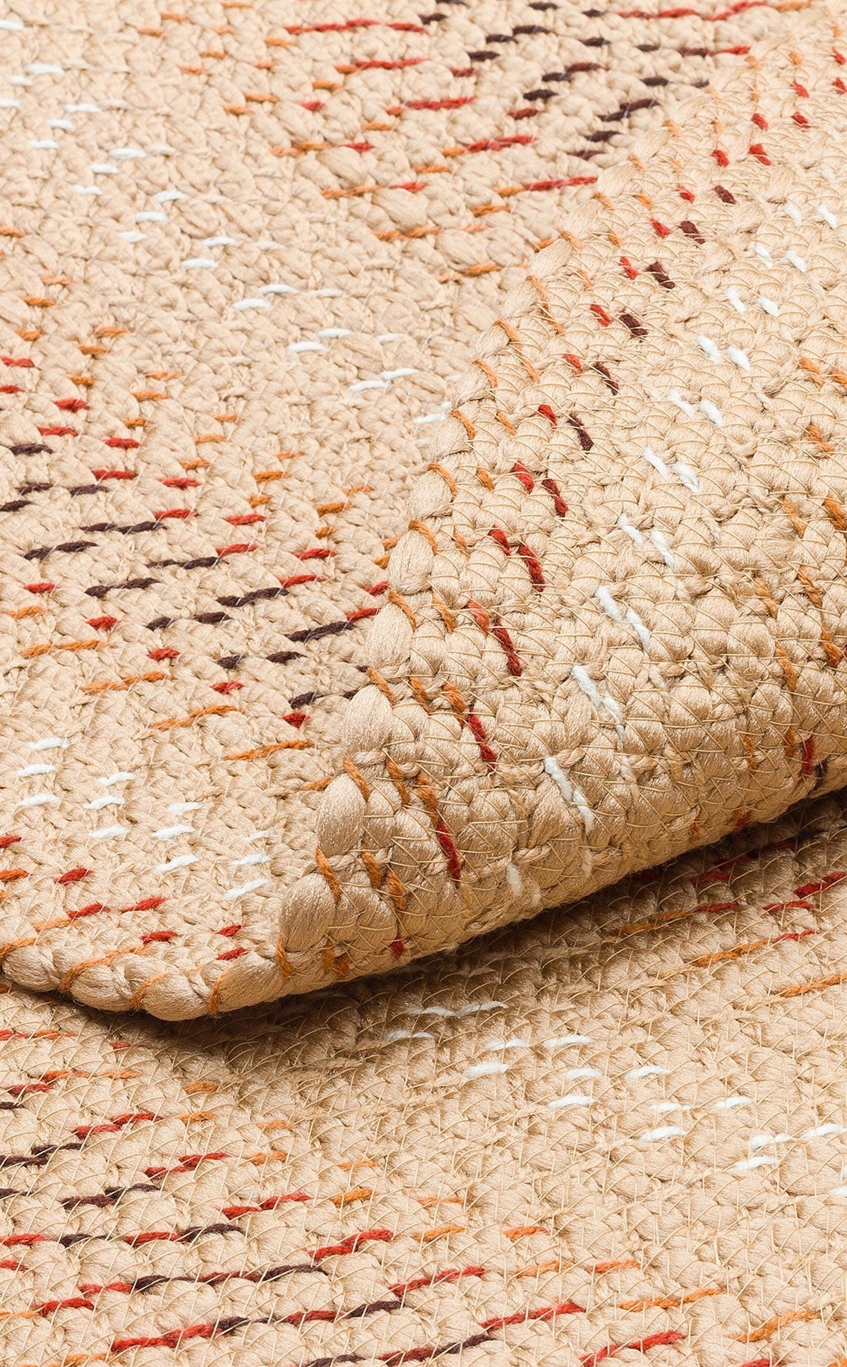 Round Jute Rug - Beige Striped Pattern Knit Carpet | Soft Texture, Dust Free