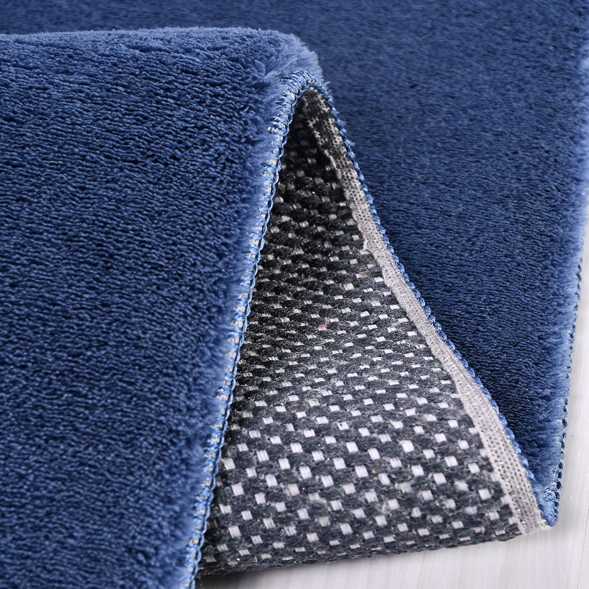 Frankie Navy Flat Chenille Cotton Machine Made Area Rug