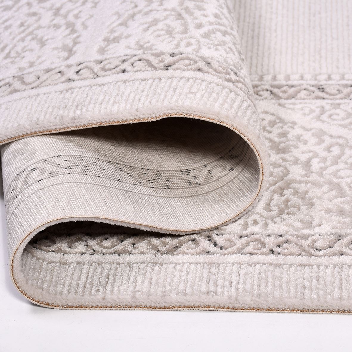 Machine Made Area Rug - Cream Frame Rug With Laser Cut Edge, Non Slip