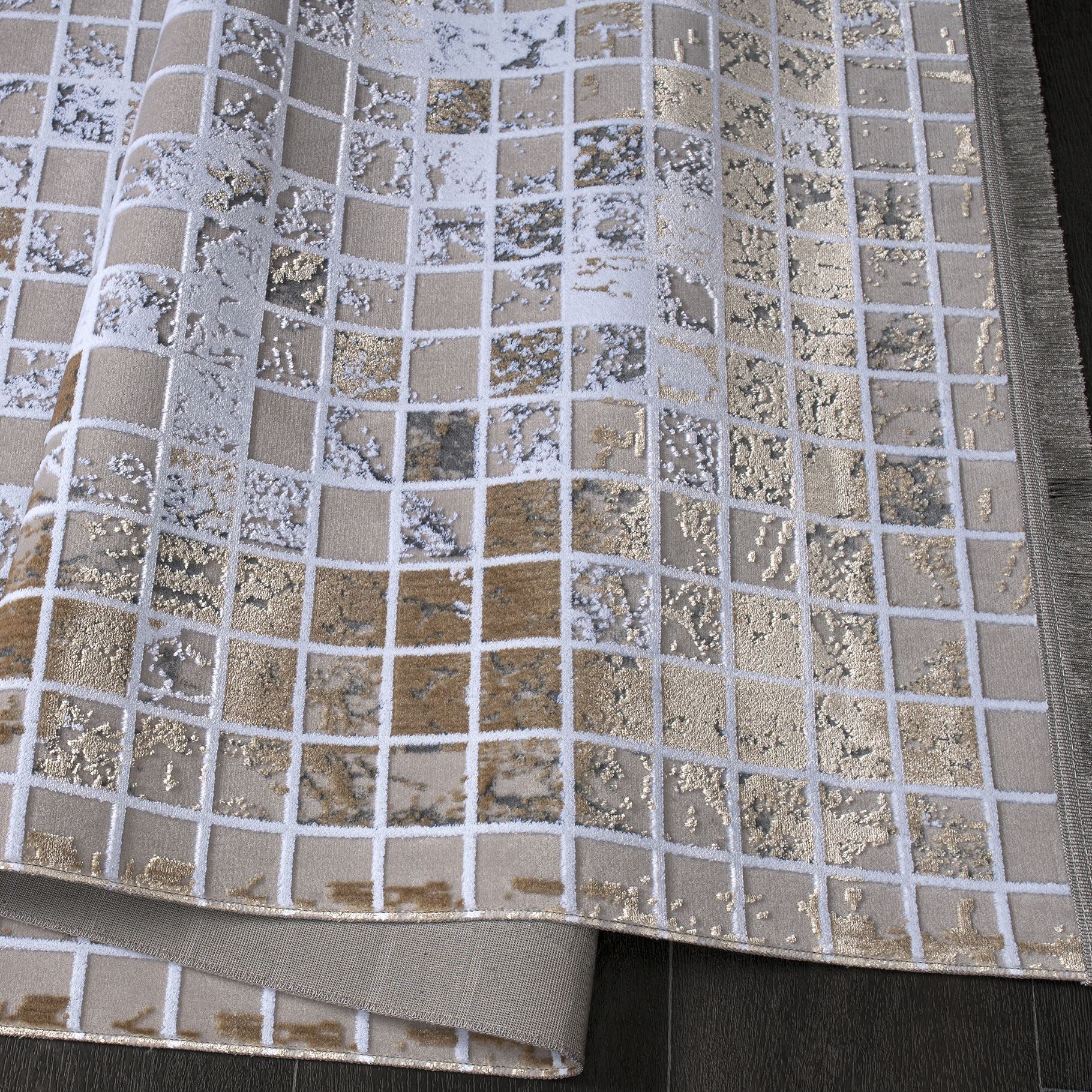 Grey Geometric Area Rug - Machine Made Cotton Rug with Non Slip Backing